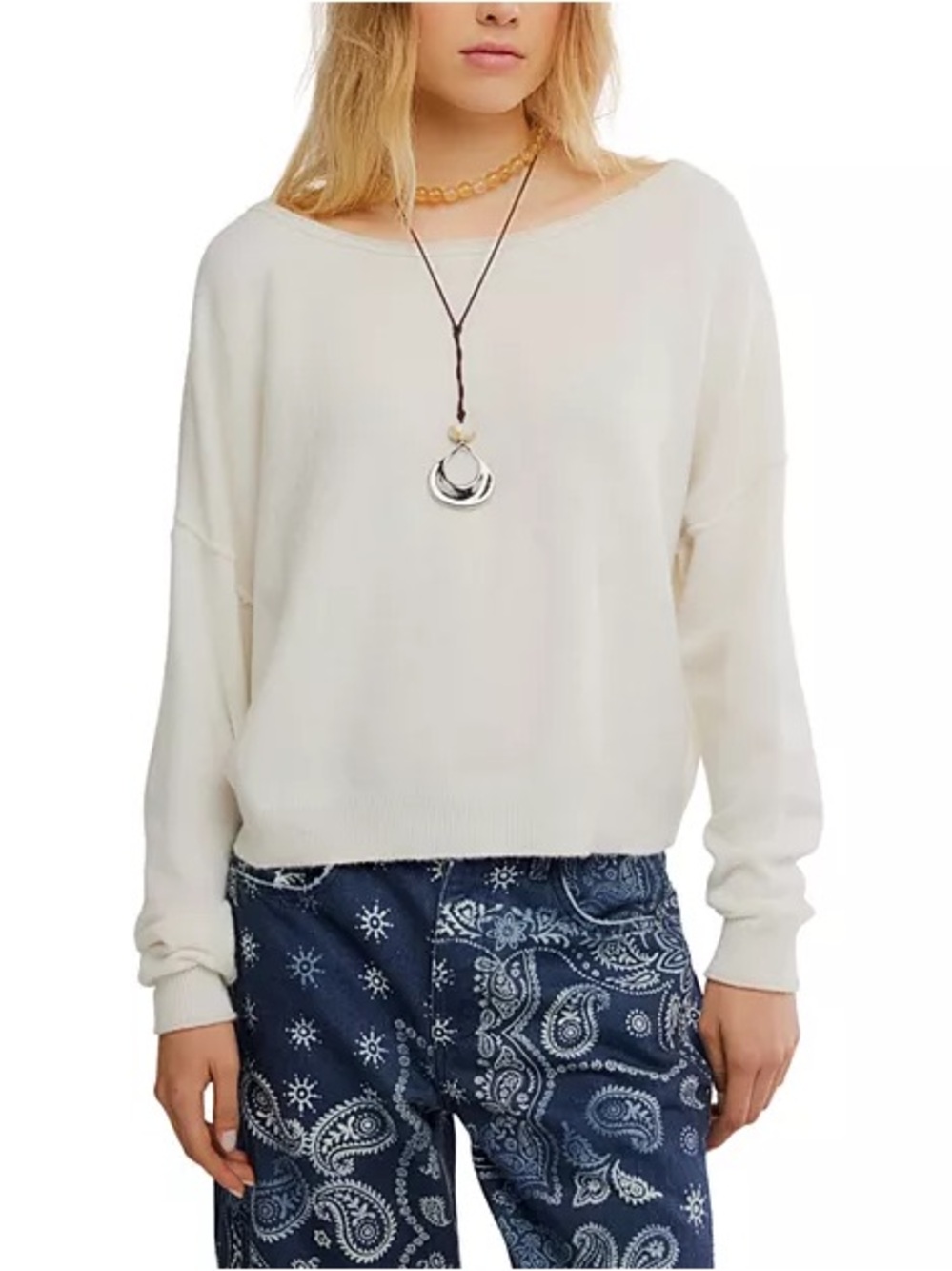 NWT FREE PEOPLE ($220) See Me Pullover Wool Blend Boatneck Sweater